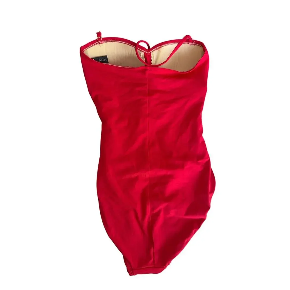 La Blanca Size 4 Red Ruched One Piece Swimsuit Sweetheart Halter Tummy Control
